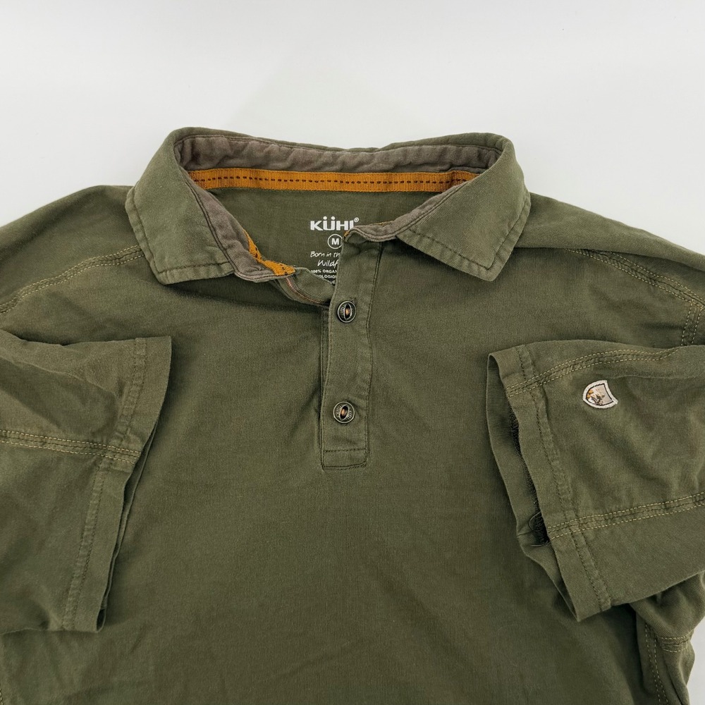 KUHL Wildfibre Polo Shirt Mens Medium Olive Green Organic Cotton Hiking 7242 - Picture 1 of 8